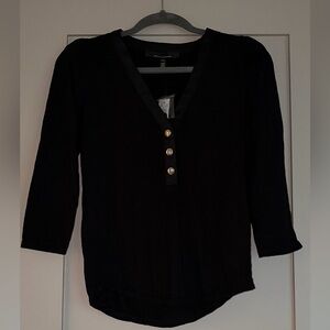 White House Black Market Henley Classic Black 3/4 Sleeve Tee XXS